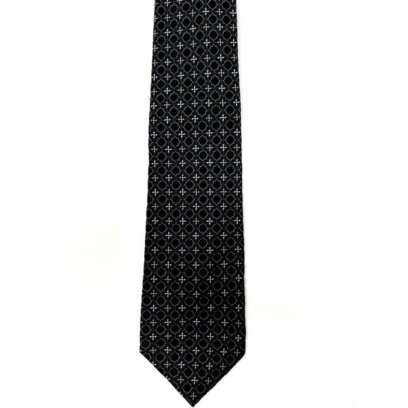 Valentino Men's Silk Tie Black Gray Geometric Floral Pattern  59.75" x‎  3.5" - Picture 2 of 6